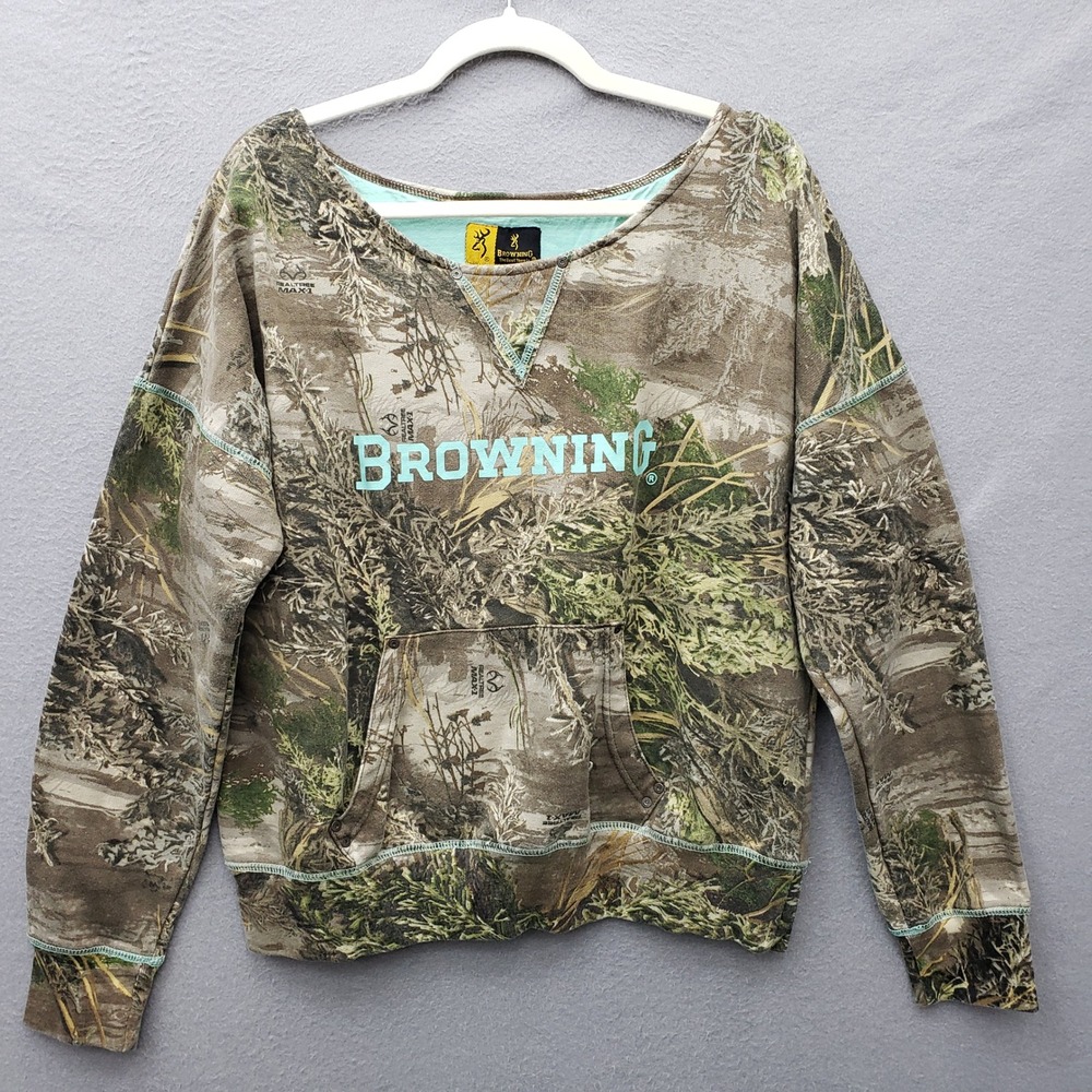 Browning Off Shoulder Pullover Sweatshirt Realtree Classic Camo Country Girl XL